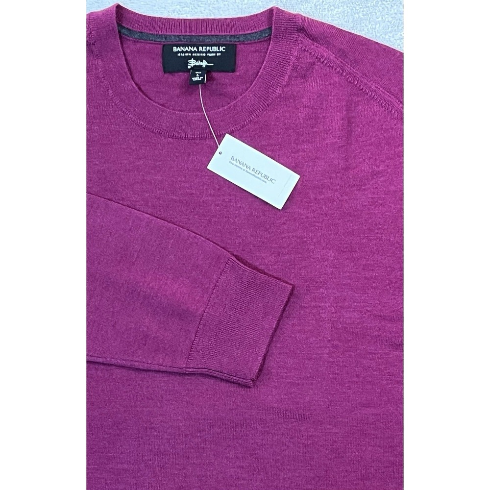 Banana Republic Italian Merino Wool Sweater Purple Mens LG Tall Crew Baruffa New